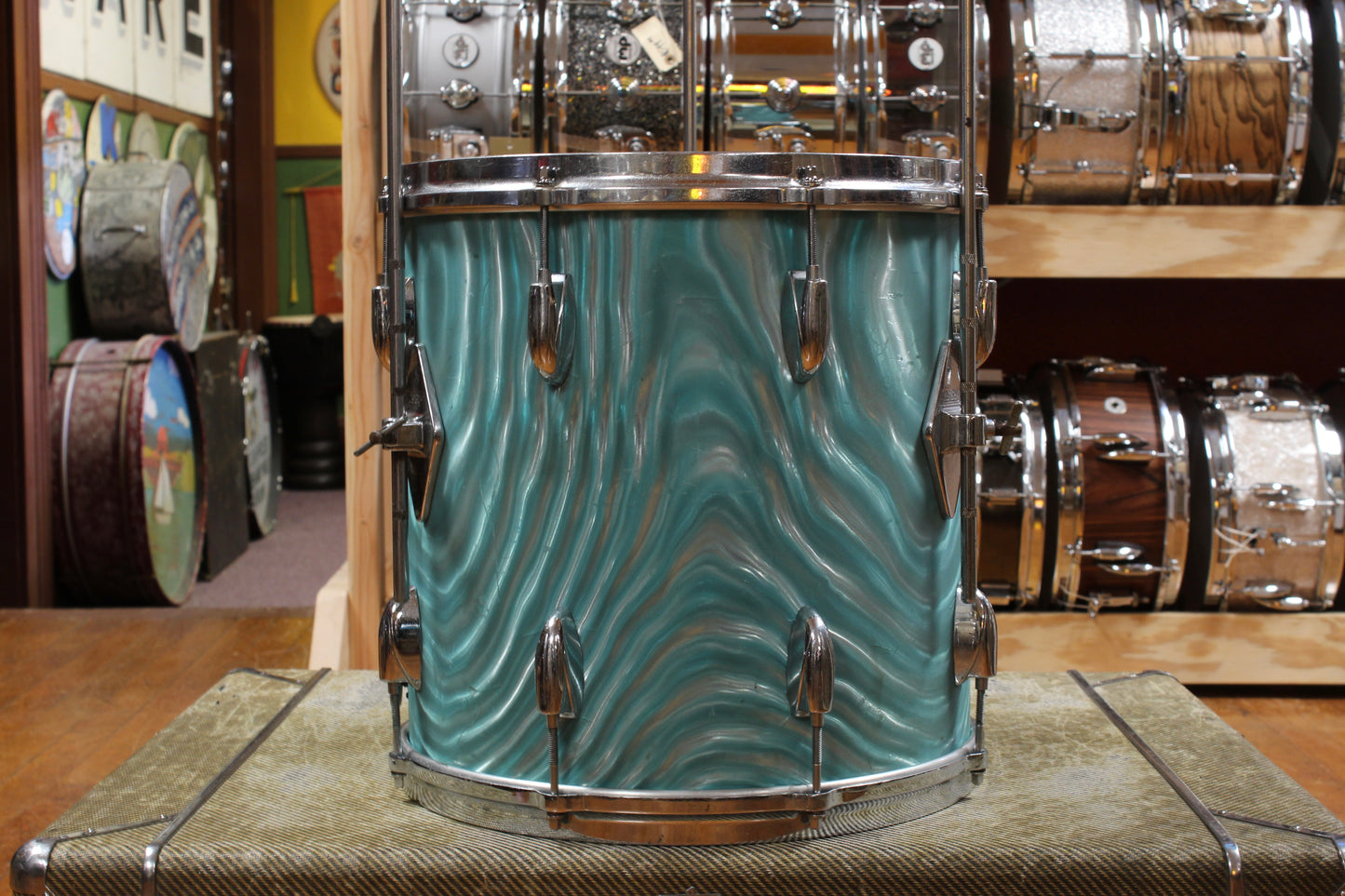 1960s Gretsch 14x14 Floor Tom in Aqua Satin Flame