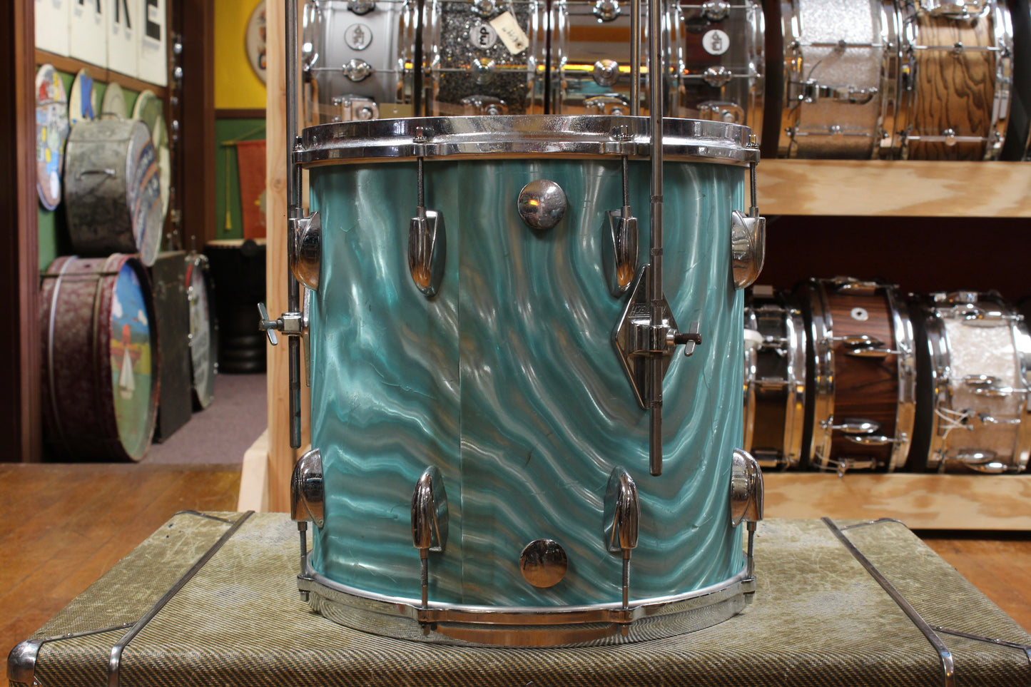 1960s Gretsch 14x14 Floor Tom in Aqua Satin Flame