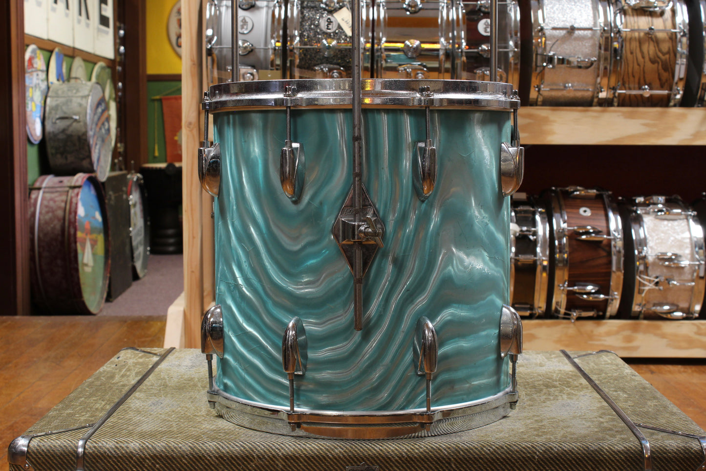 1960s Gretsch 14x14 Floor Tom in Aqua Satin Flame