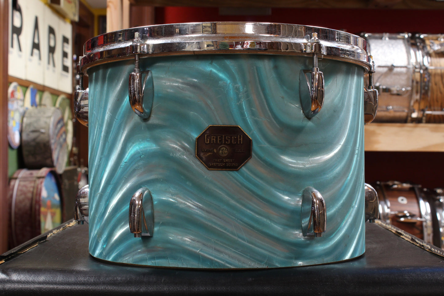 1970s Gretsch 9x13 Tom in Aqua Satin Flame