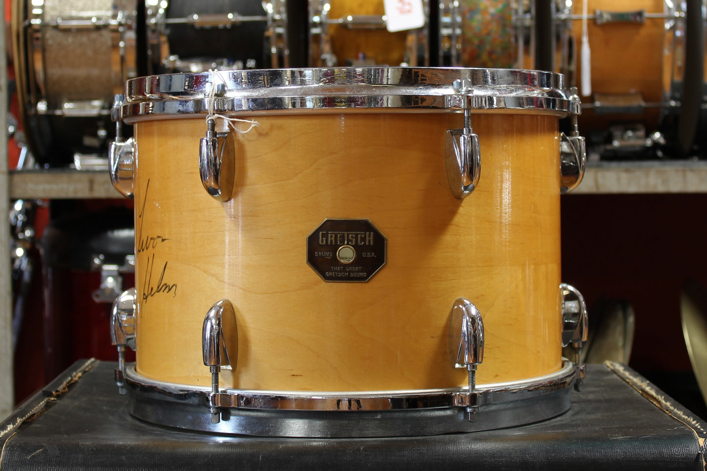 1970's Gretsch Stop Sign Badge Drum Kit in Natural Maple 14x22 16x16 9x13 - Signed by Levon Helm