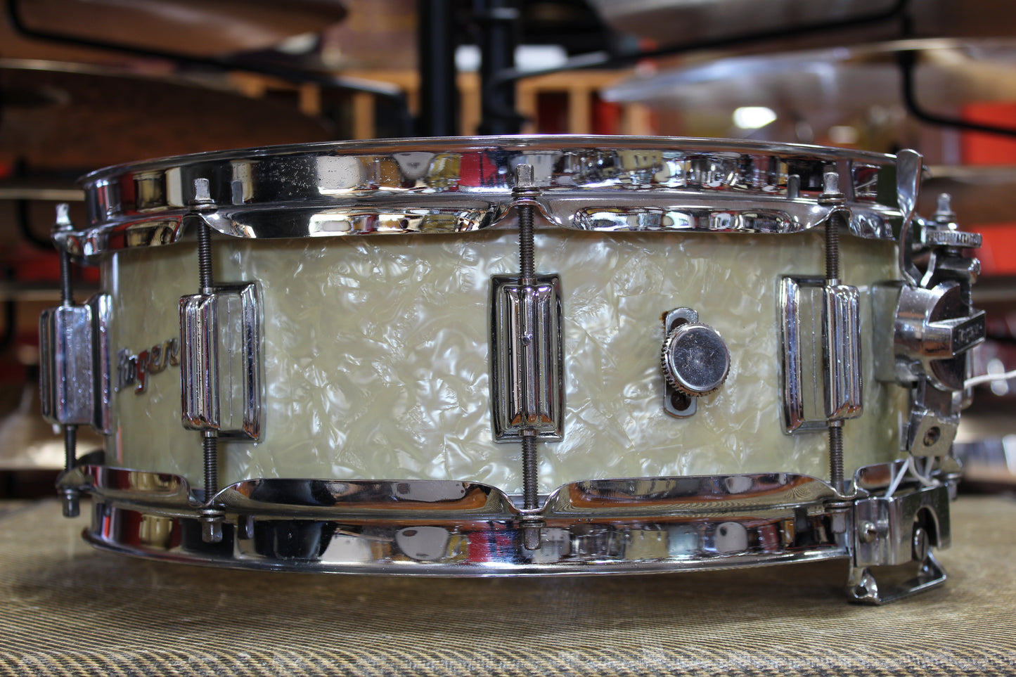1960s Rogers Dynasonic Snare Drum 5"x14" in White Marine Pearl
