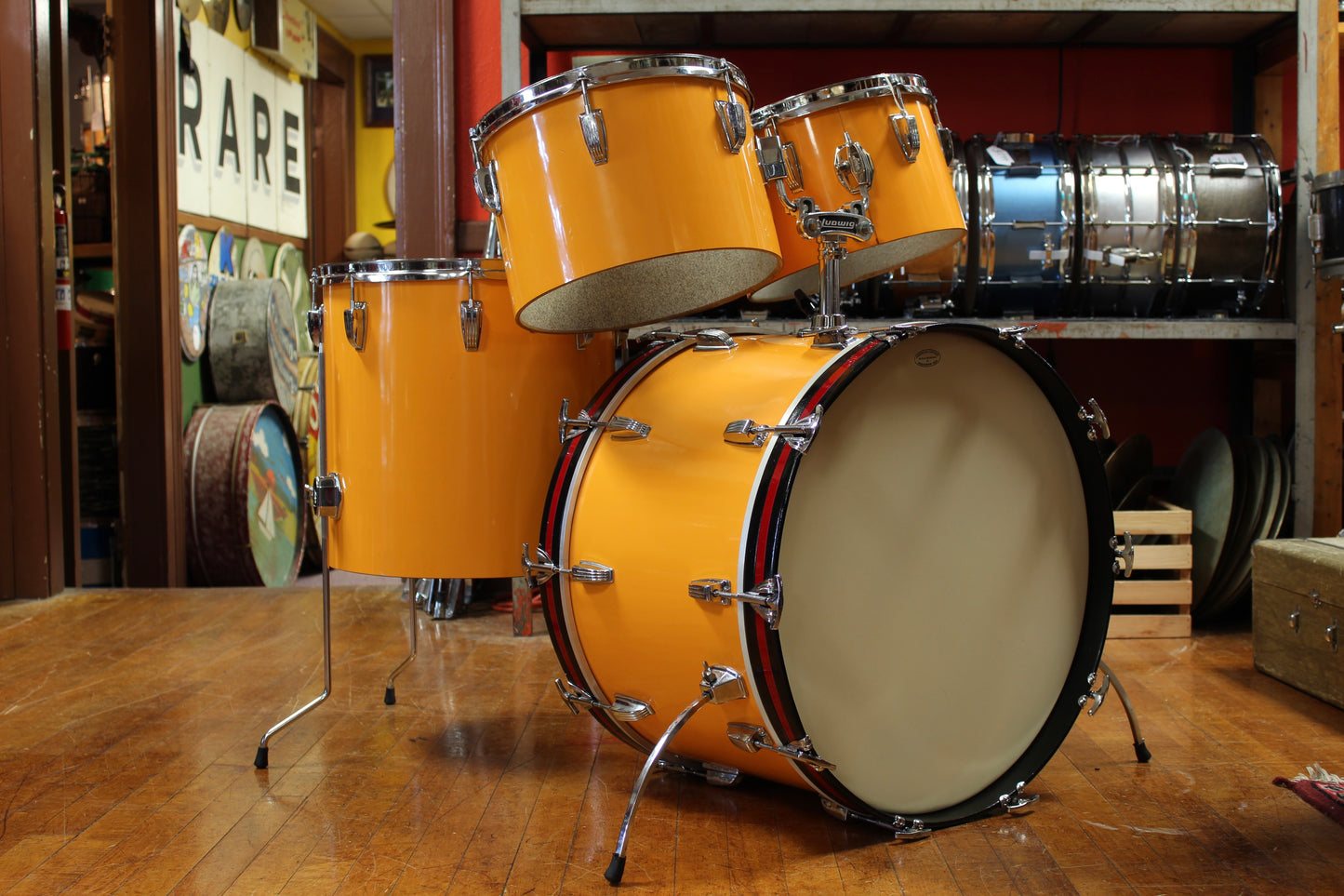 1970's Ludwig Concert Tom Combo Outfit in Yellow Cortex 14x22 16x16 9x13 8x12