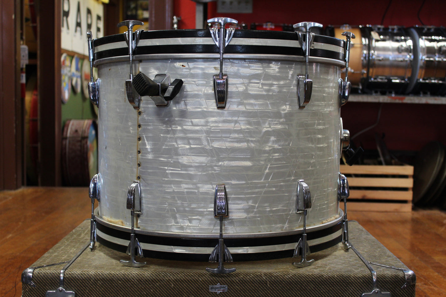 1970s Ludwig Big Beat Outfit in White Marine Pearl 14x22 8x12 9x13 16x16