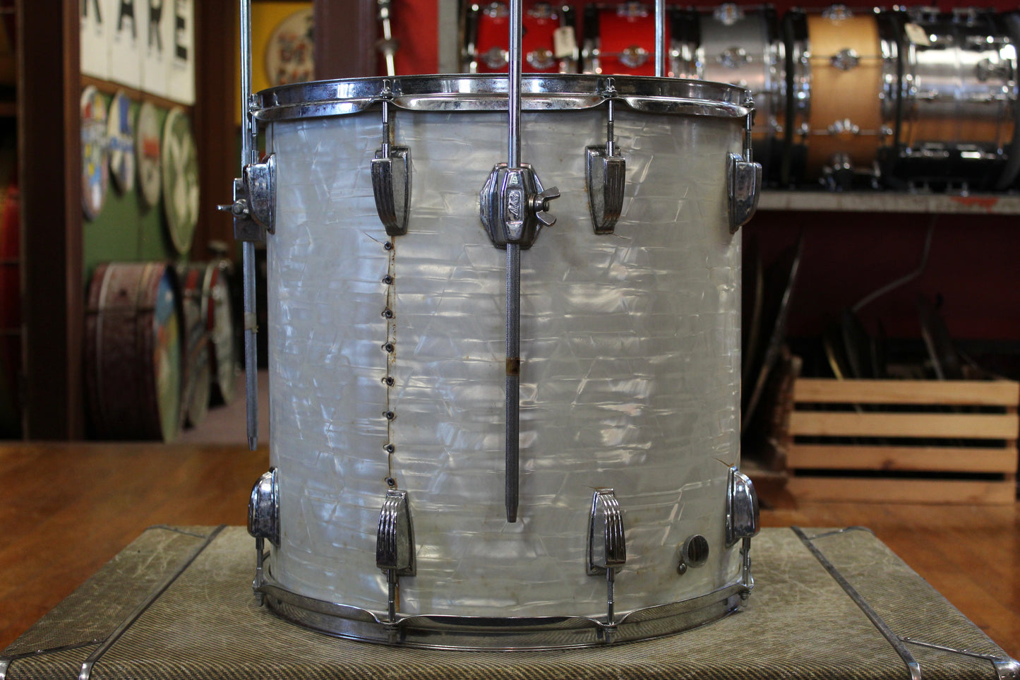 1970s Ludwig Big Beat Outfit in White Marine Pearl 14x22 8x12 9x13 16x16