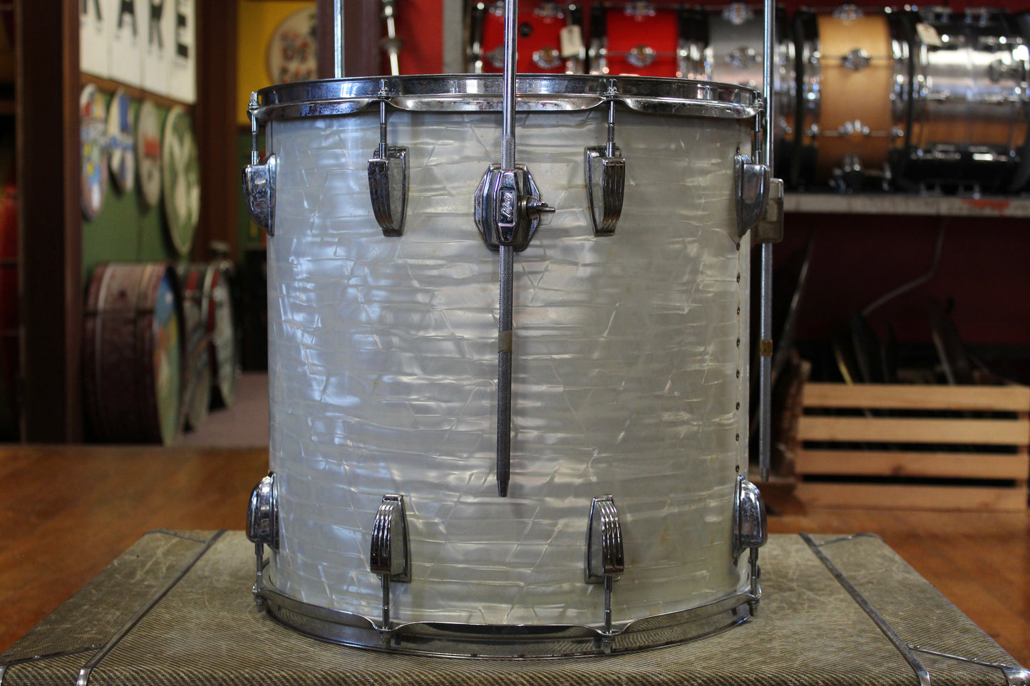 1970s Ludwig Big Beat Outfit in White Marine Pearl 14x22 8x12 9x13 16x16