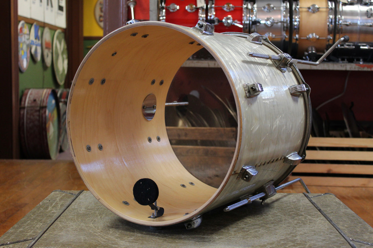 1970s Ludwig Big Beat Outfit in White Marine Pearl 14x22 8x12 9x13 16x16