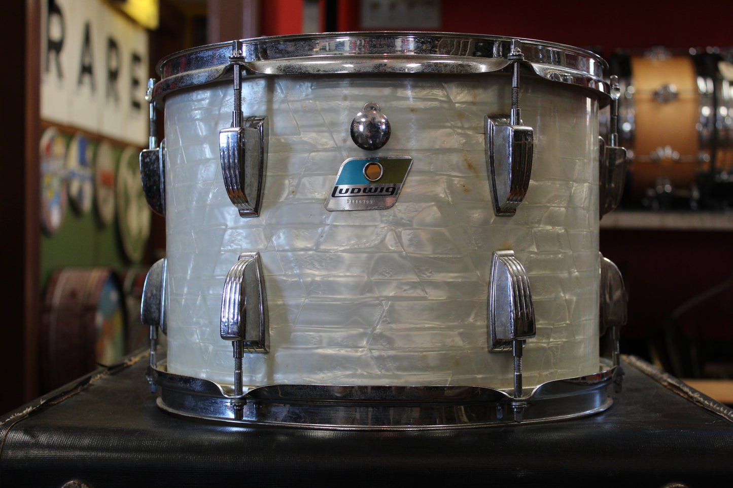 1970s Ludwig Big Beat Outfit in White Marine Pearl 14x22 8x12 9x13 16x16