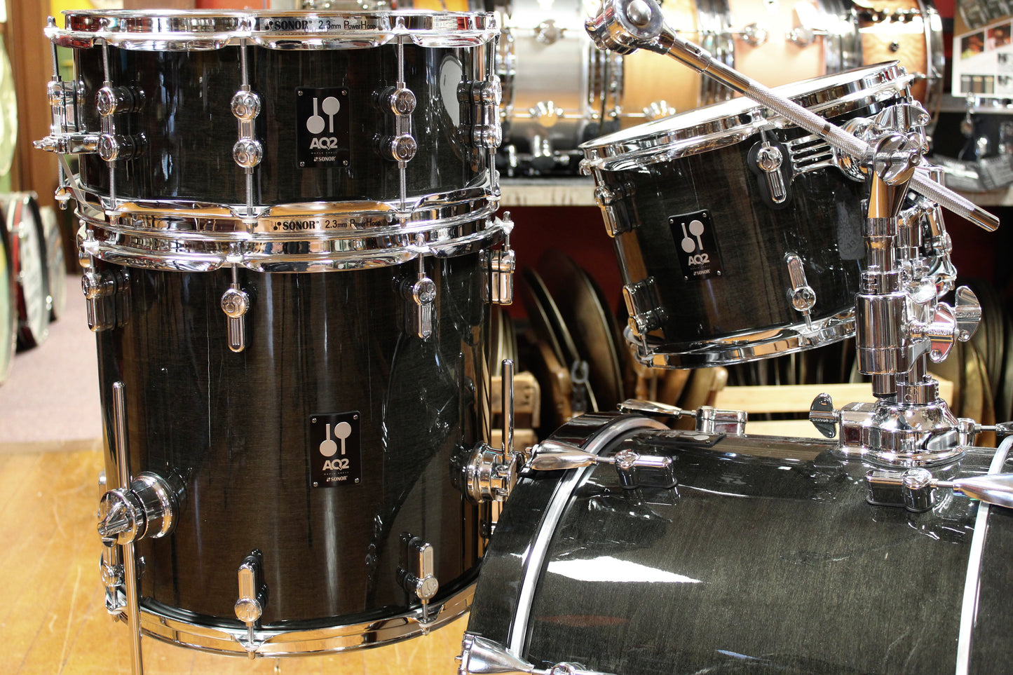 Sonor AQ2 Maple Bop Outfit in Transparent Black 14x18 8x12 14x14 5x14