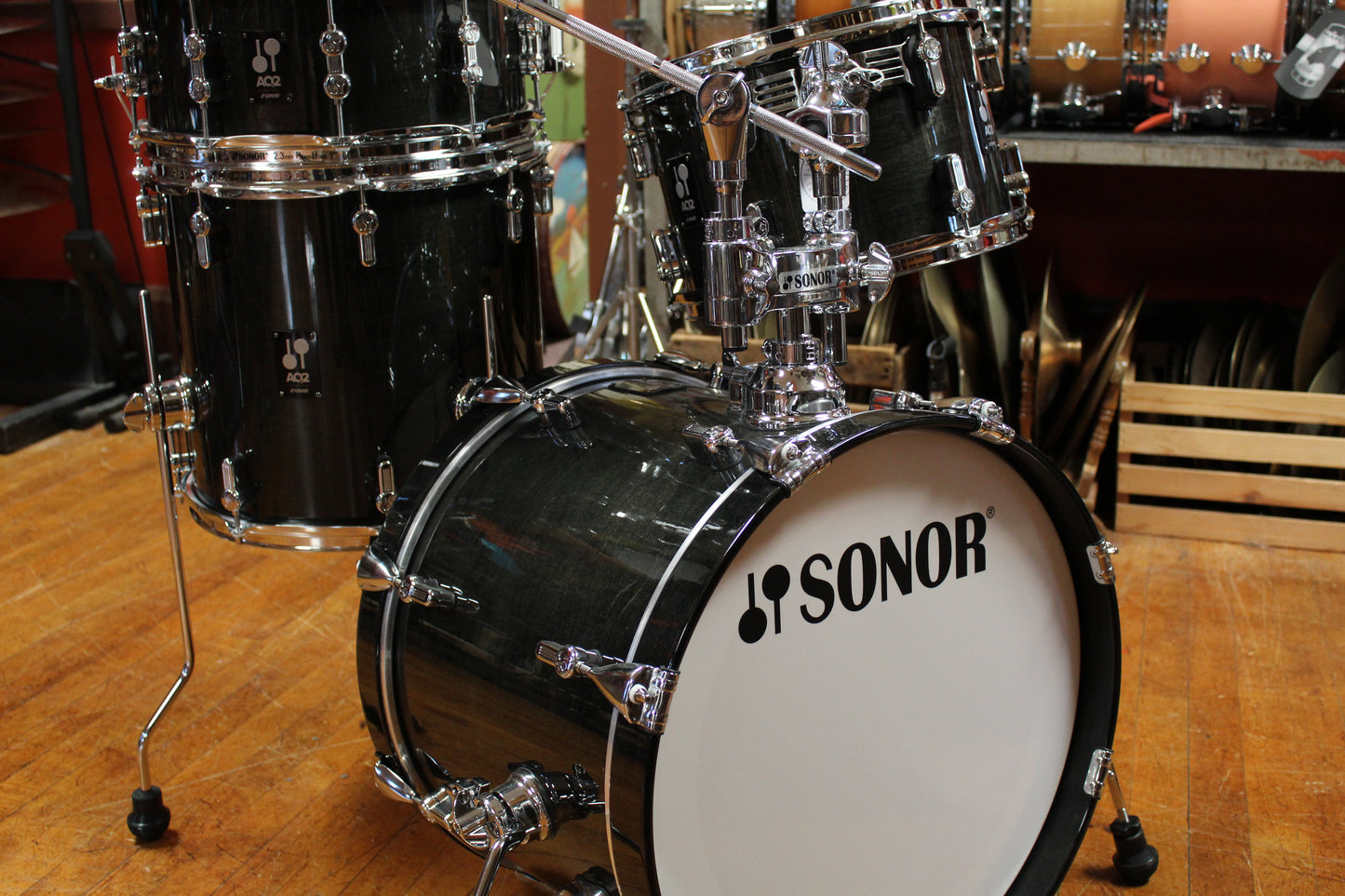 Sonor AQ2 Maple Bop Outfit in Transparent Black 14x18 8x12 14x14 5x14