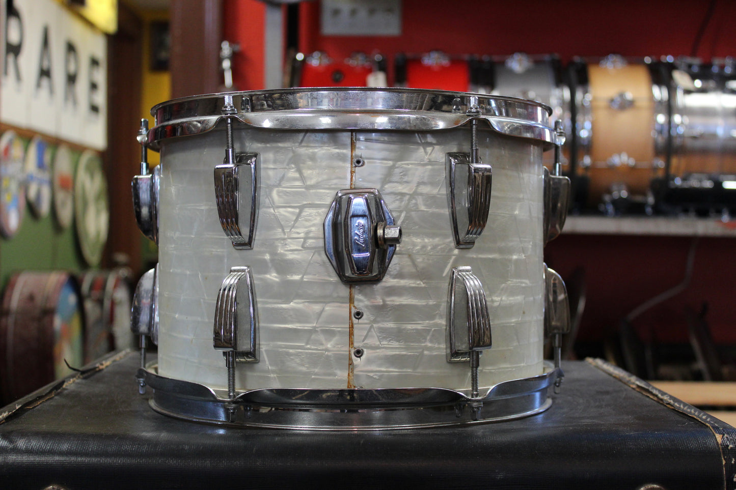 1970s Ludwig Big Beat Outfit in White Marine Pearl 14x22 8x12 9x13 16x16