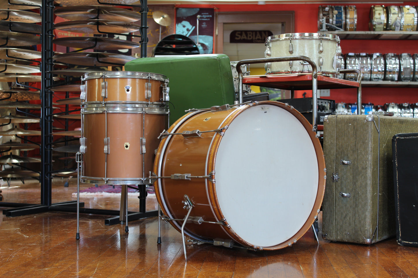 1960 Ludwig Spotlight outfit in Empire Copper Lacquer 14x22 12x15 5x14