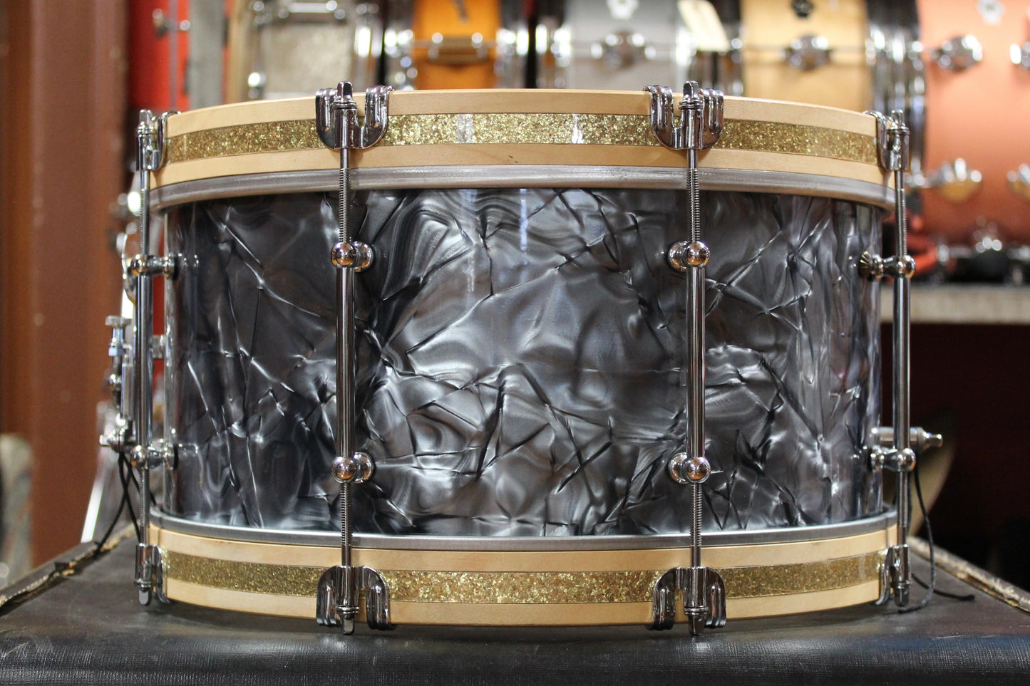 Montineri Custom Drums 7x14 Mahogany Snare Drum in Black Diamond Pearl