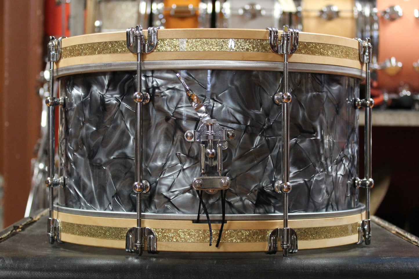 Montineri Custom Drums 7x14 Mahogany Snare Drum in Black Diamond Pearl