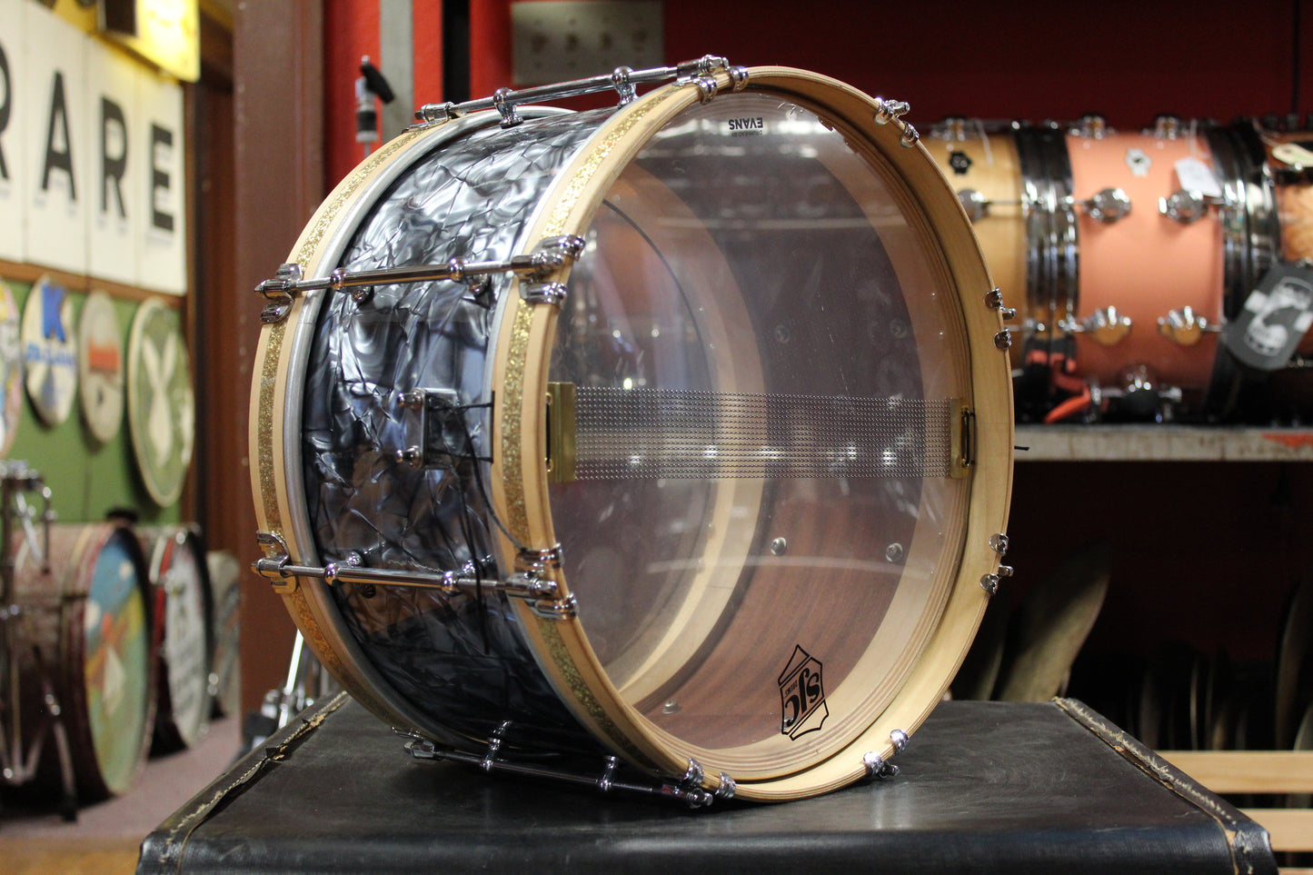 Montineri Custom Drums 7x14 Mahogany Snare Drum in Black Diamond Pearl