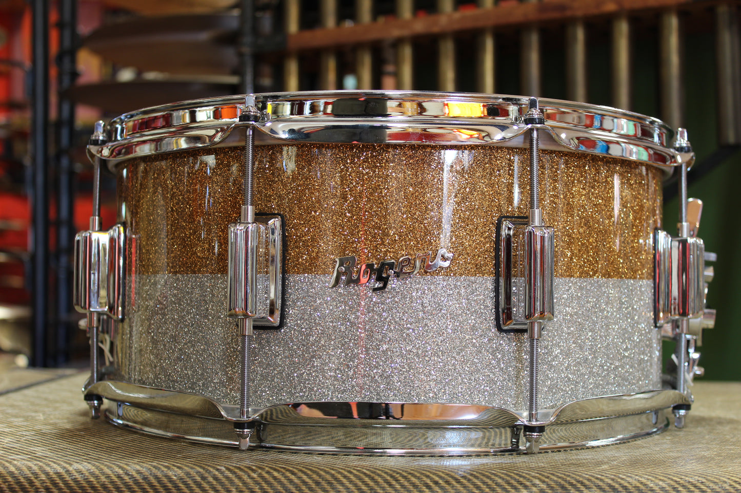 Rogers PowerTone Snare Drum 14x6.5 in Gold/Silver Two-Tone Lacquer