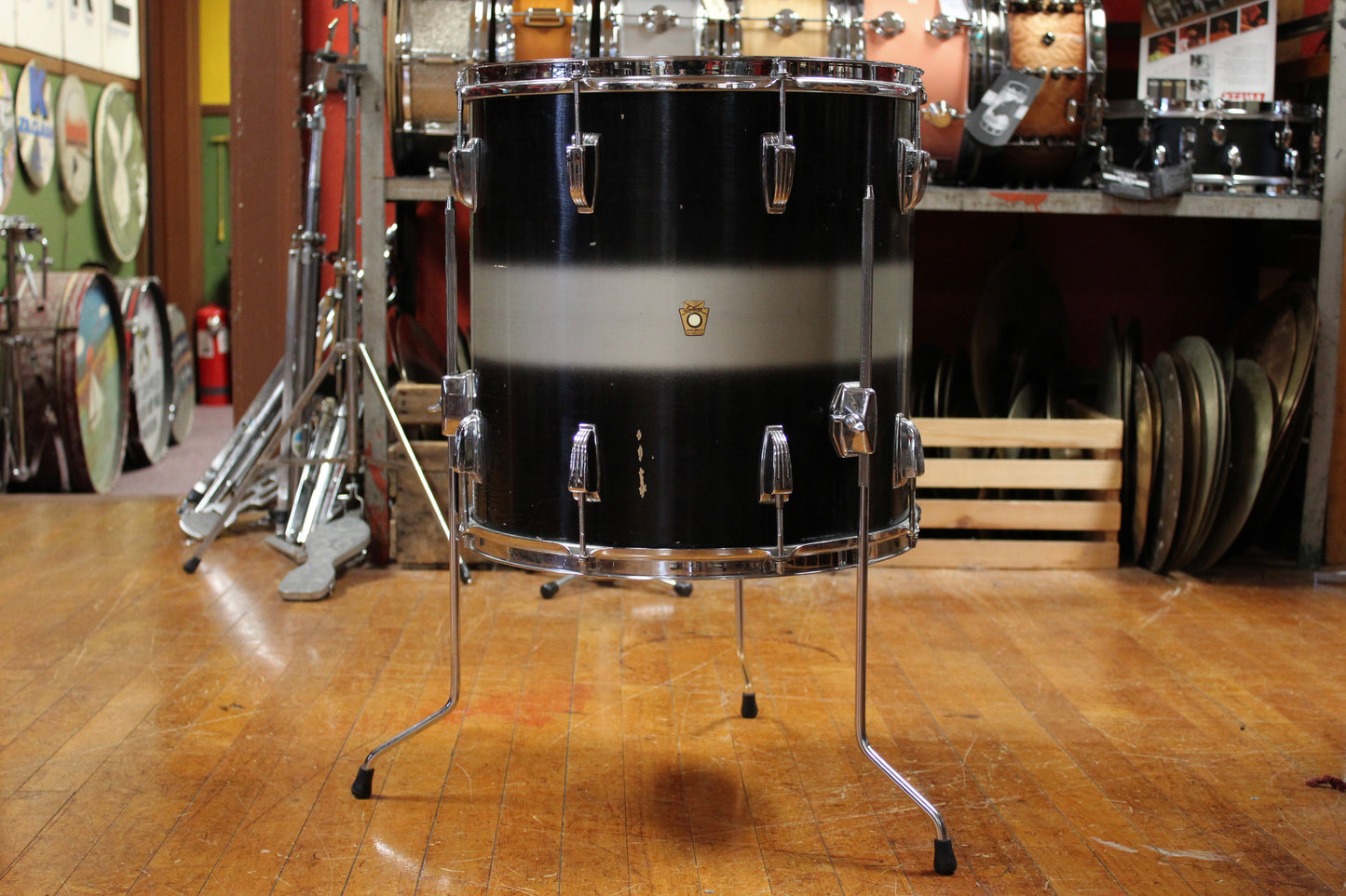 1960s Ludwig 9x13 Tom and 1960 Pre-serial 16x16 Floor Tom in Black and Silver Duco