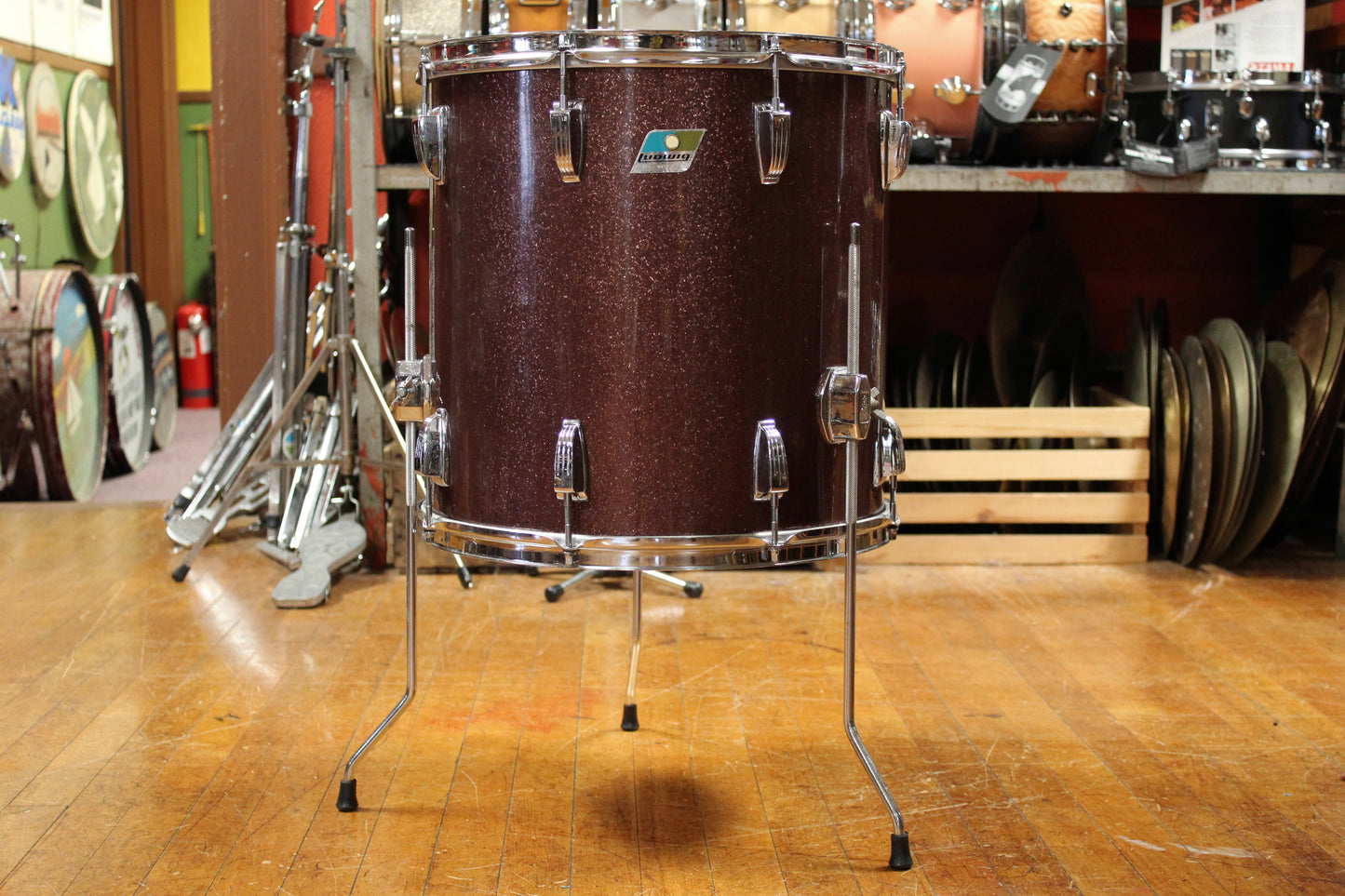 1970s Ludwig 9x13 Tom and 16x16 Floor Tom in Burgundy Sparkle