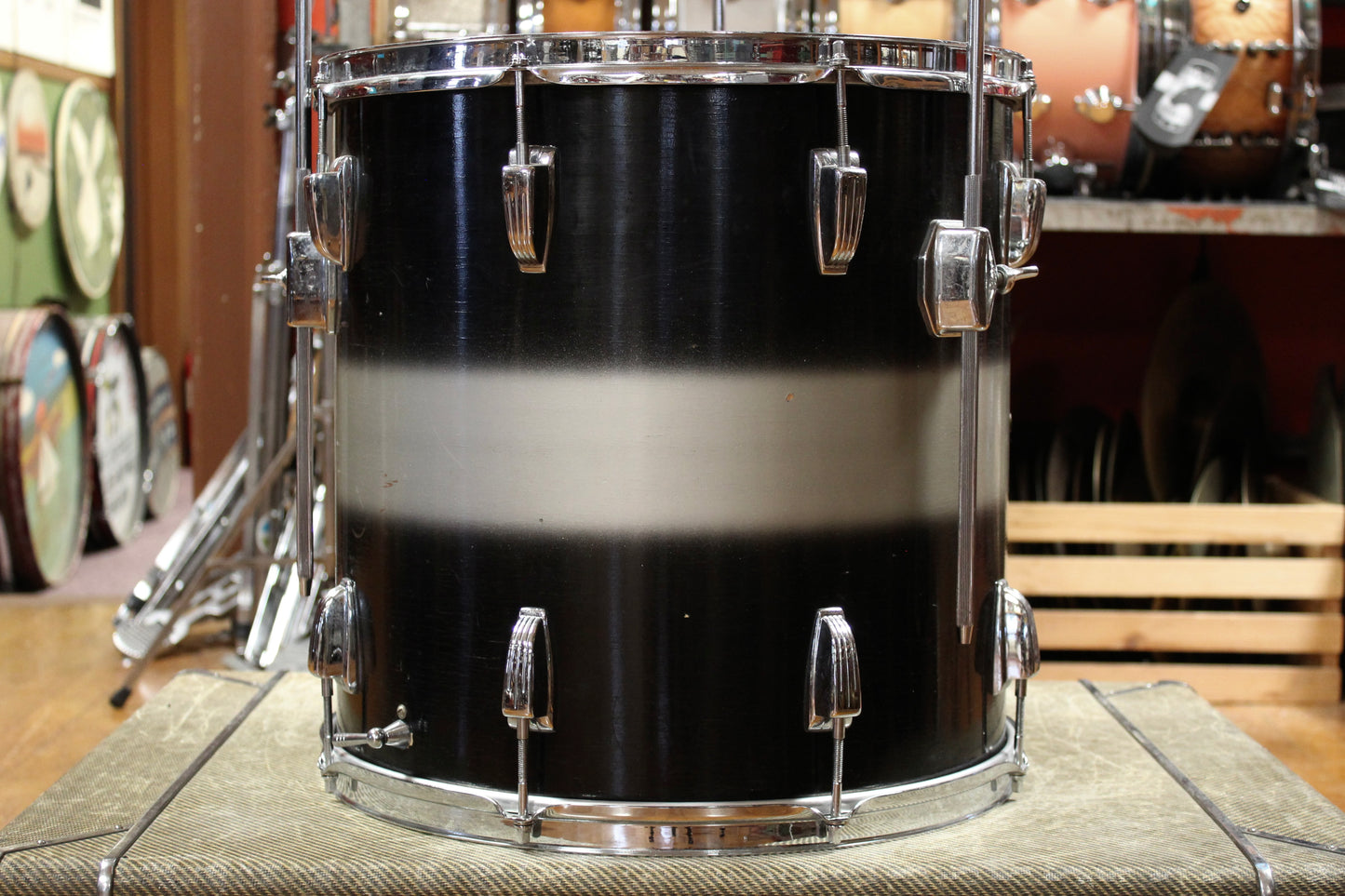 1960s Ludwig 9x13 Tom and 1960 Pre-serial 16x16 Floor Tom in Black and Silver Duco