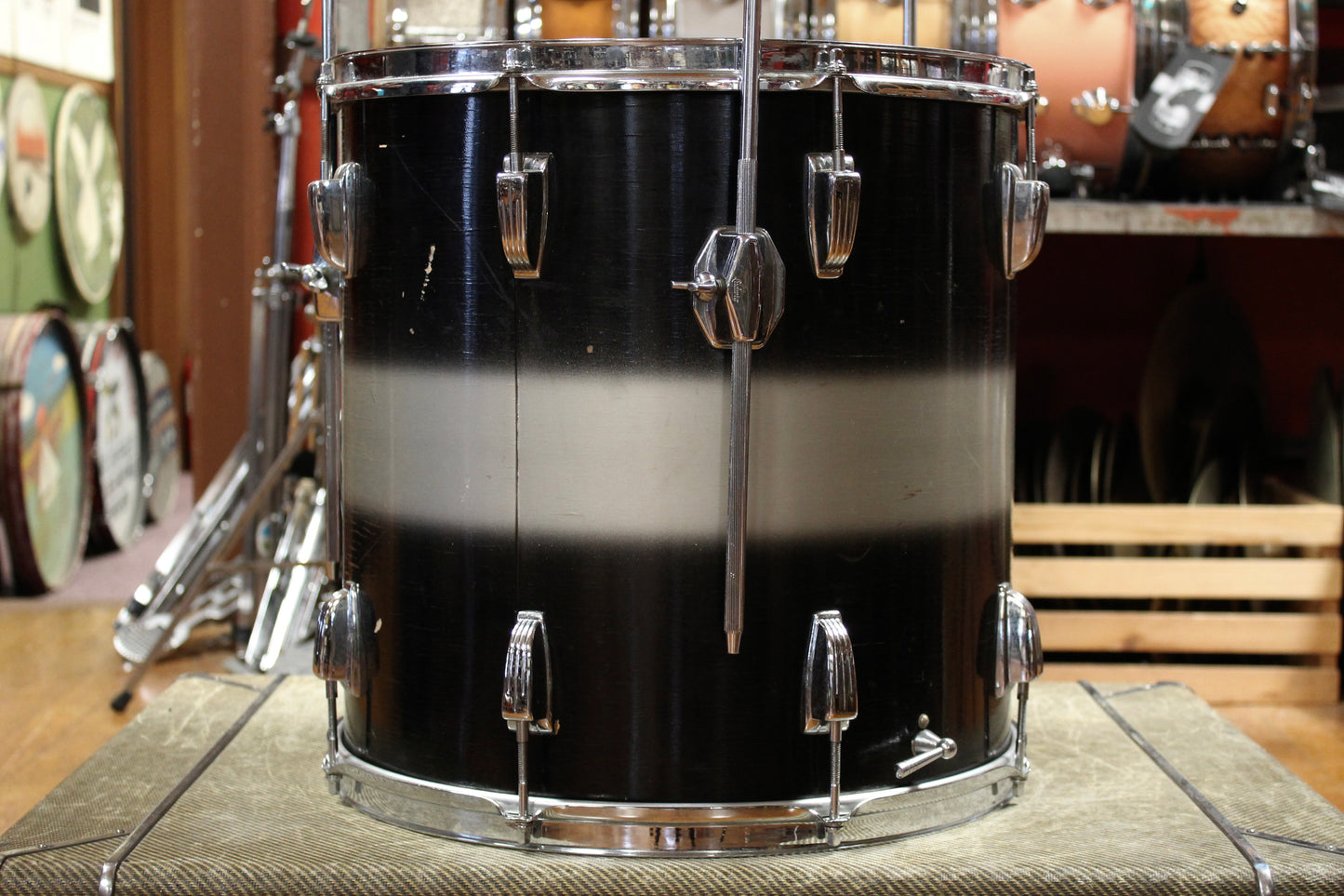 1960s Ludwig 9x13 Tom and 1960 Pre-serial 16x16 Floor Tom in Black and Silver Duco