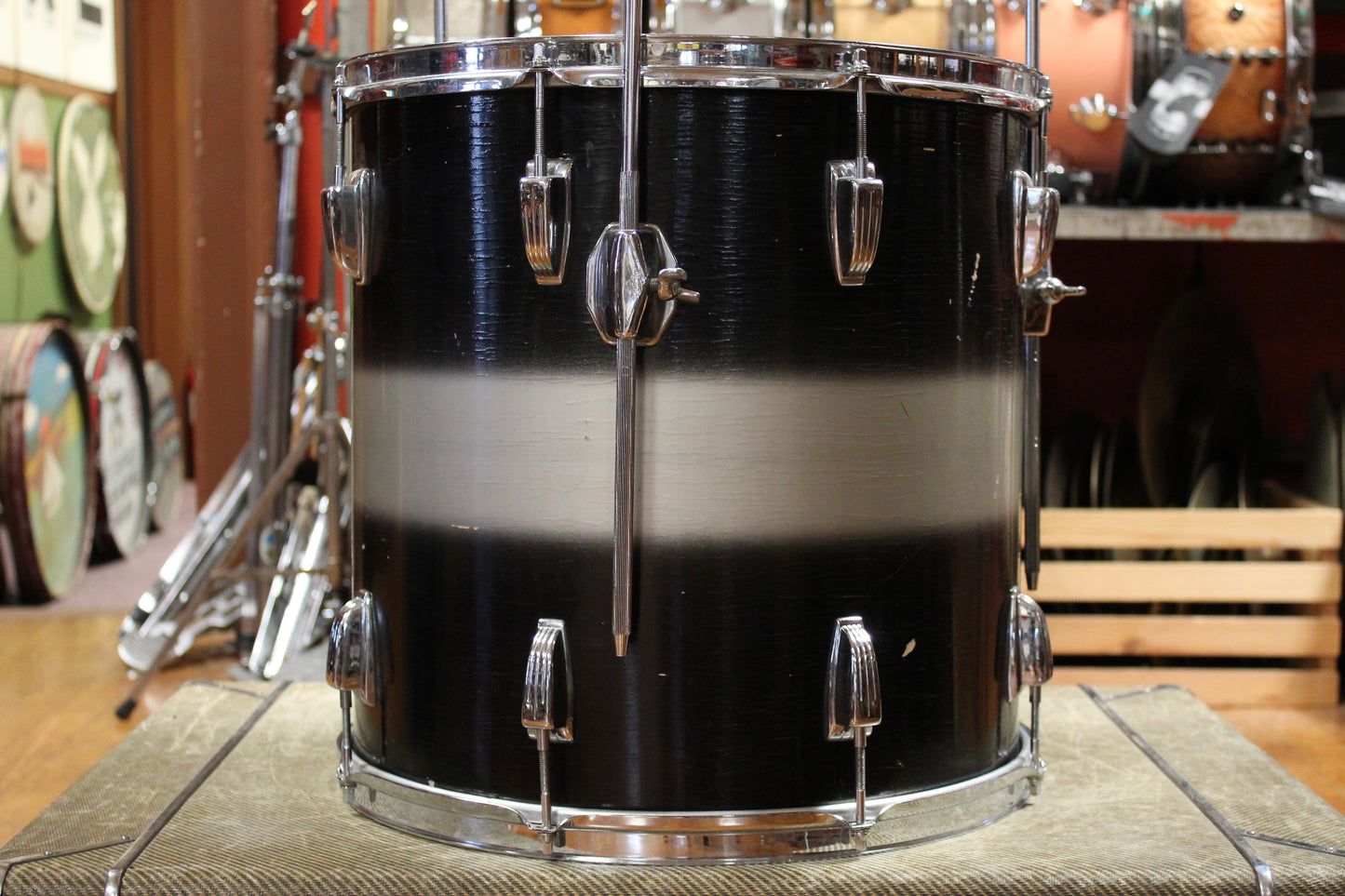 1960s Ludwig 9x13 Tom and 1960 Pre-serial 16x16 Floor Tom in Black and Silver Duco