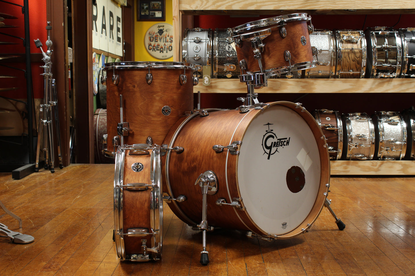 Gretsch Catalina Club Outfit in Satin Walnut Glaze 14x18 8x12 14x14 5x14
