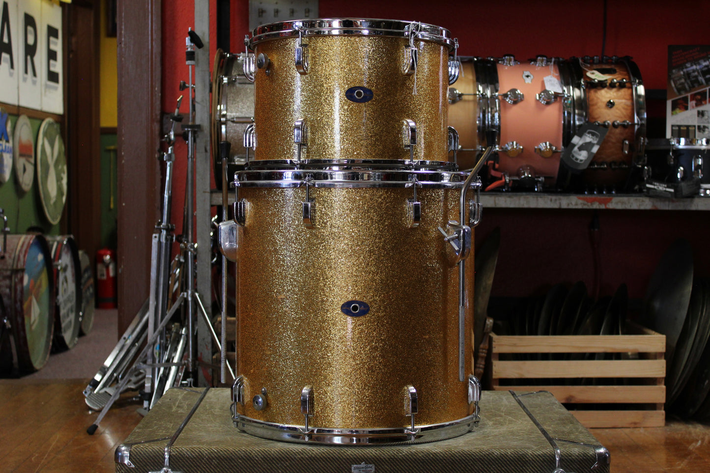 1960s Leedy 9x13 Tom and 16x16 Floor Tom in Gold Sparkle