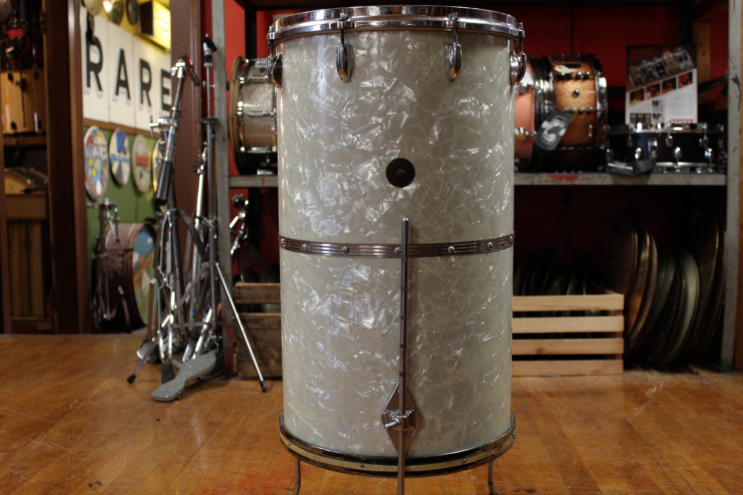 1960's Gretsch Round Badge 24x14 Cocktail Drum in White Marine