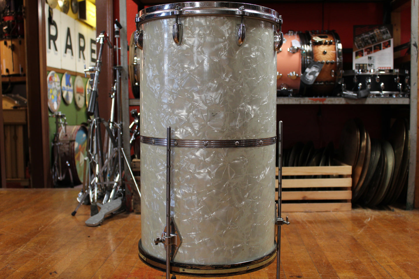 1960's Gretsch Round Badge 24x14 Cocktail Drum in White Marine