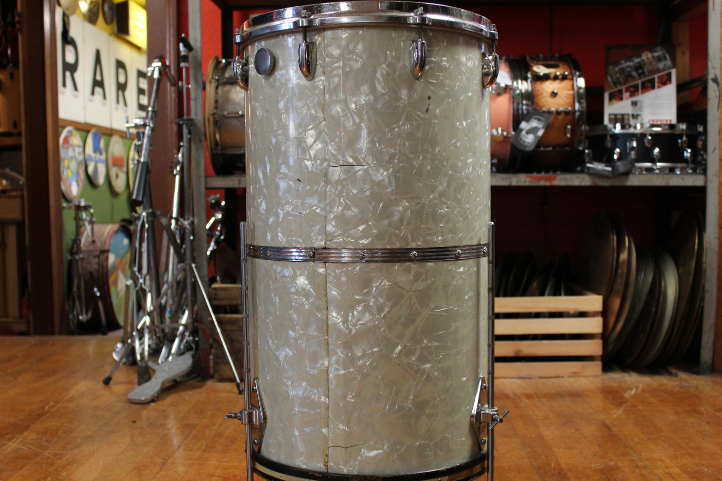 1960's Gretsch Round Badge 24x14 Cocktail Drum in White Marine