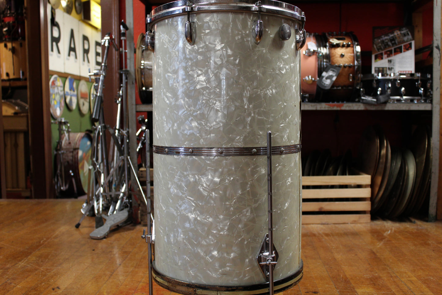 1960's Gretsch Round Badge 24x14 Cocktail Drum in White Marine