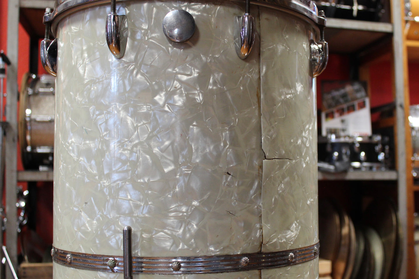 1960's Gretsch Round Badge 24x14 Cocktail Drum in White Marine