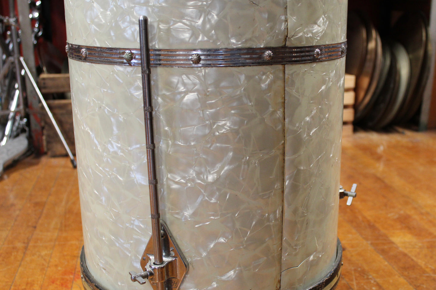 1960's Gretsch Round Badge 24x14 Cocktail Drum in White Marine