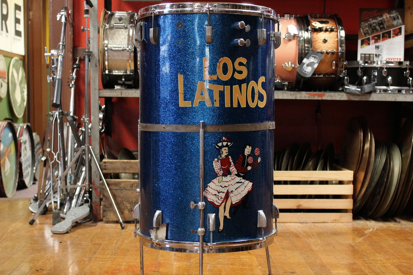 1960s Champion Drums 24x14 Cocktail Drum in Blue Sparkle