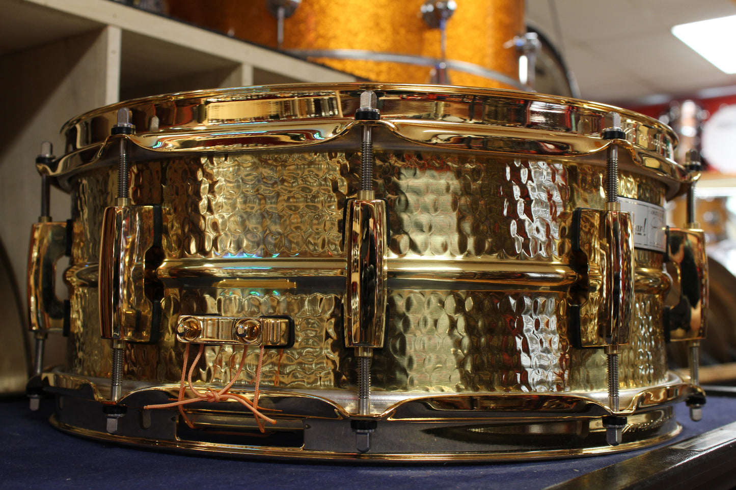 Early 2000s Pearl 5.5x14 Jimmy Degrasso Signature Snare Drum in Hammered Brass