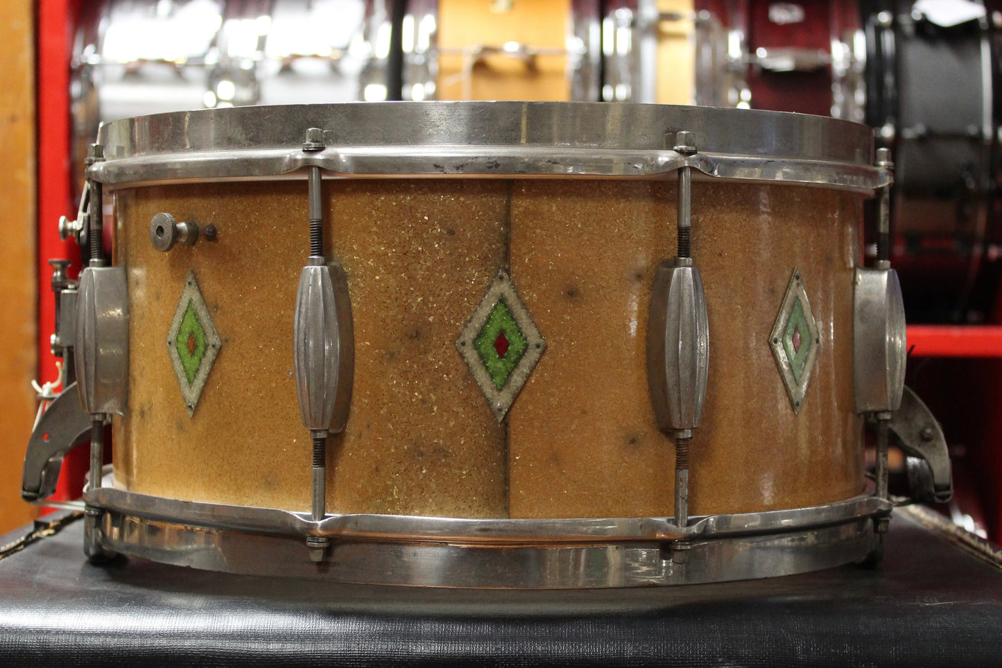 1930's Slingerland Radioking 7x14 Snare Drum in Gold Sparkle Full Dress