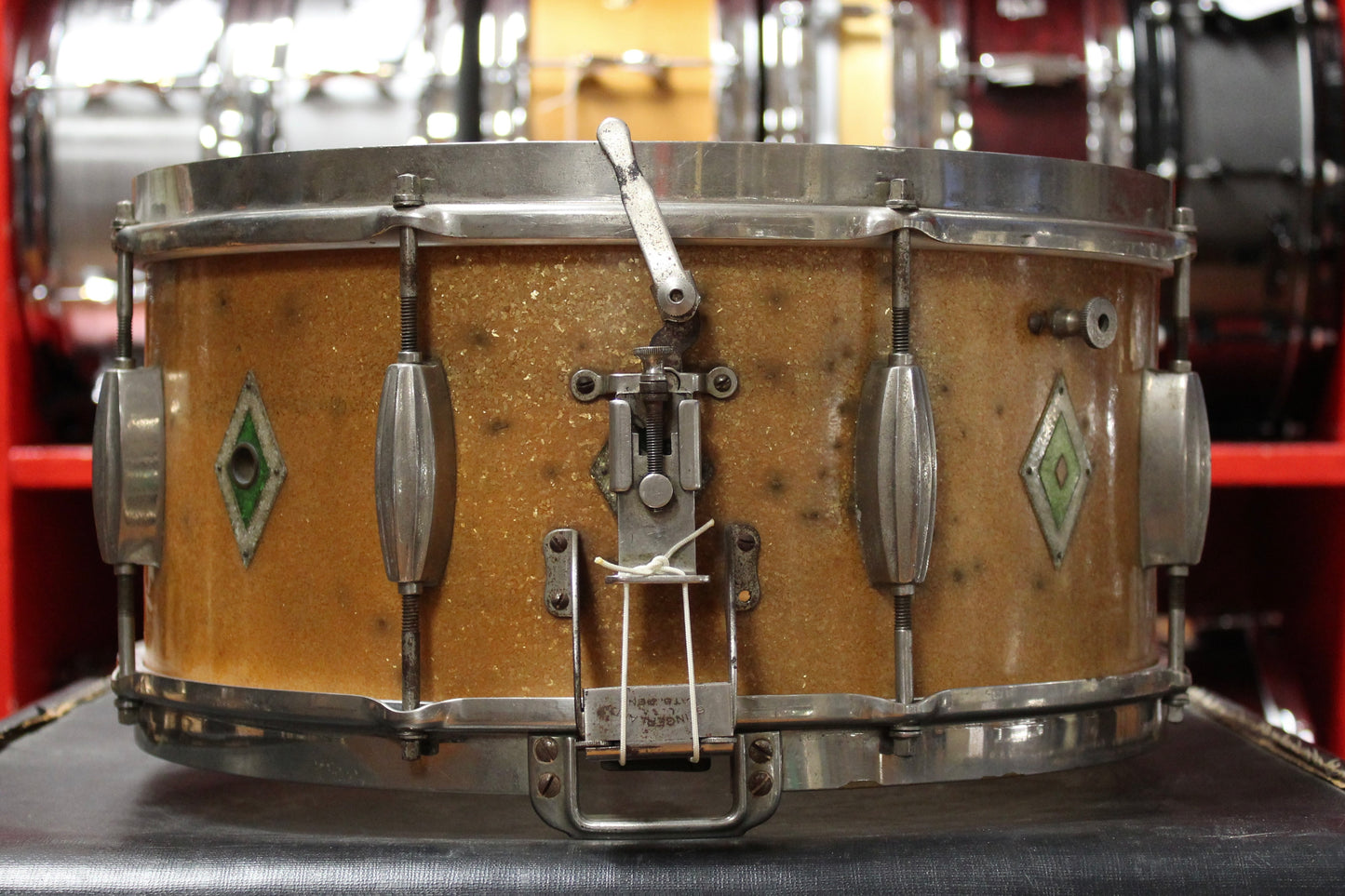 1930's Slingerland Radioking 7x14 Snare Drum in Gold Sparkle Full Dress