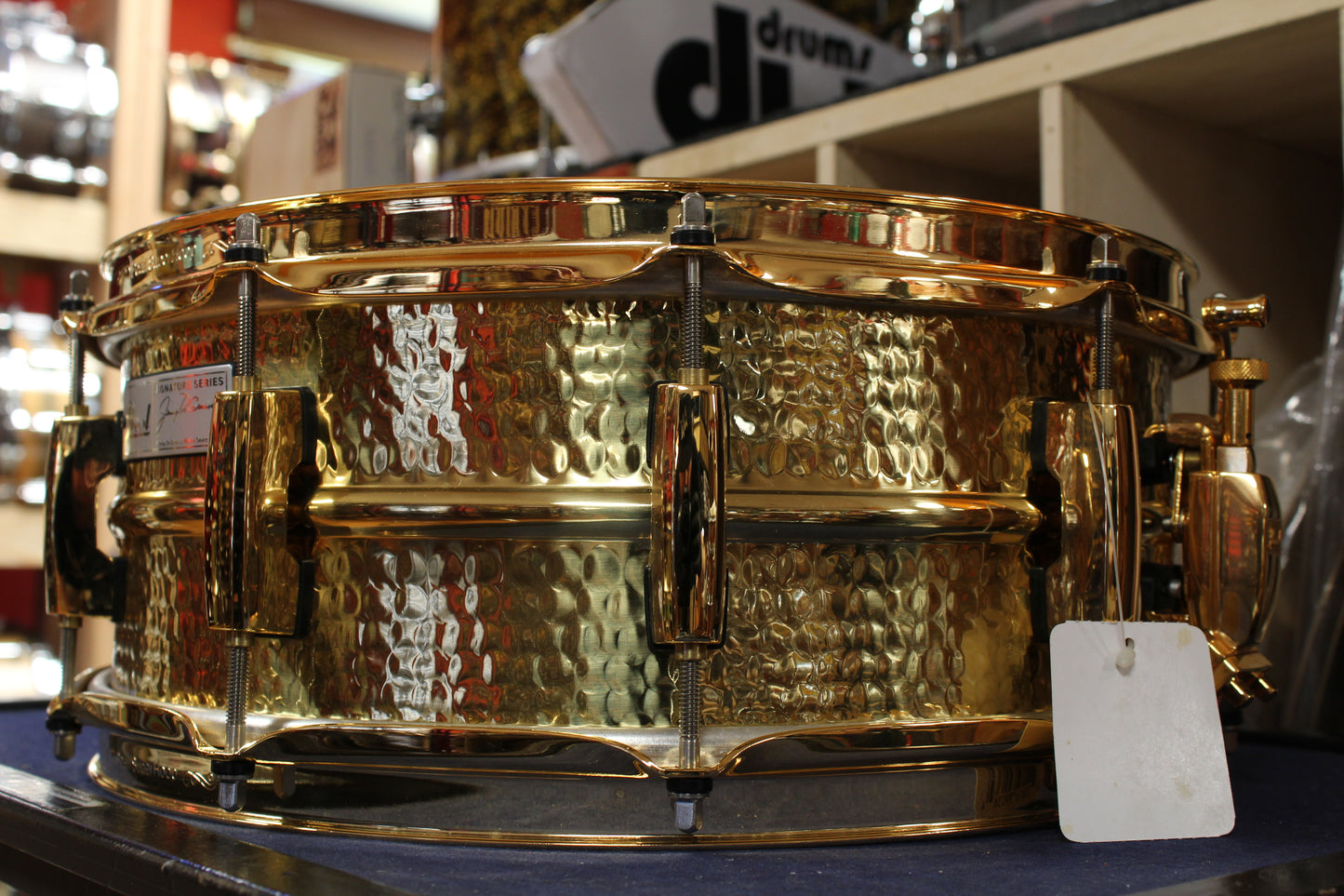 Early 2000s Pearl 5.5x14 Jimmy Degrasso Signature Snare Drum in Hammered Brass