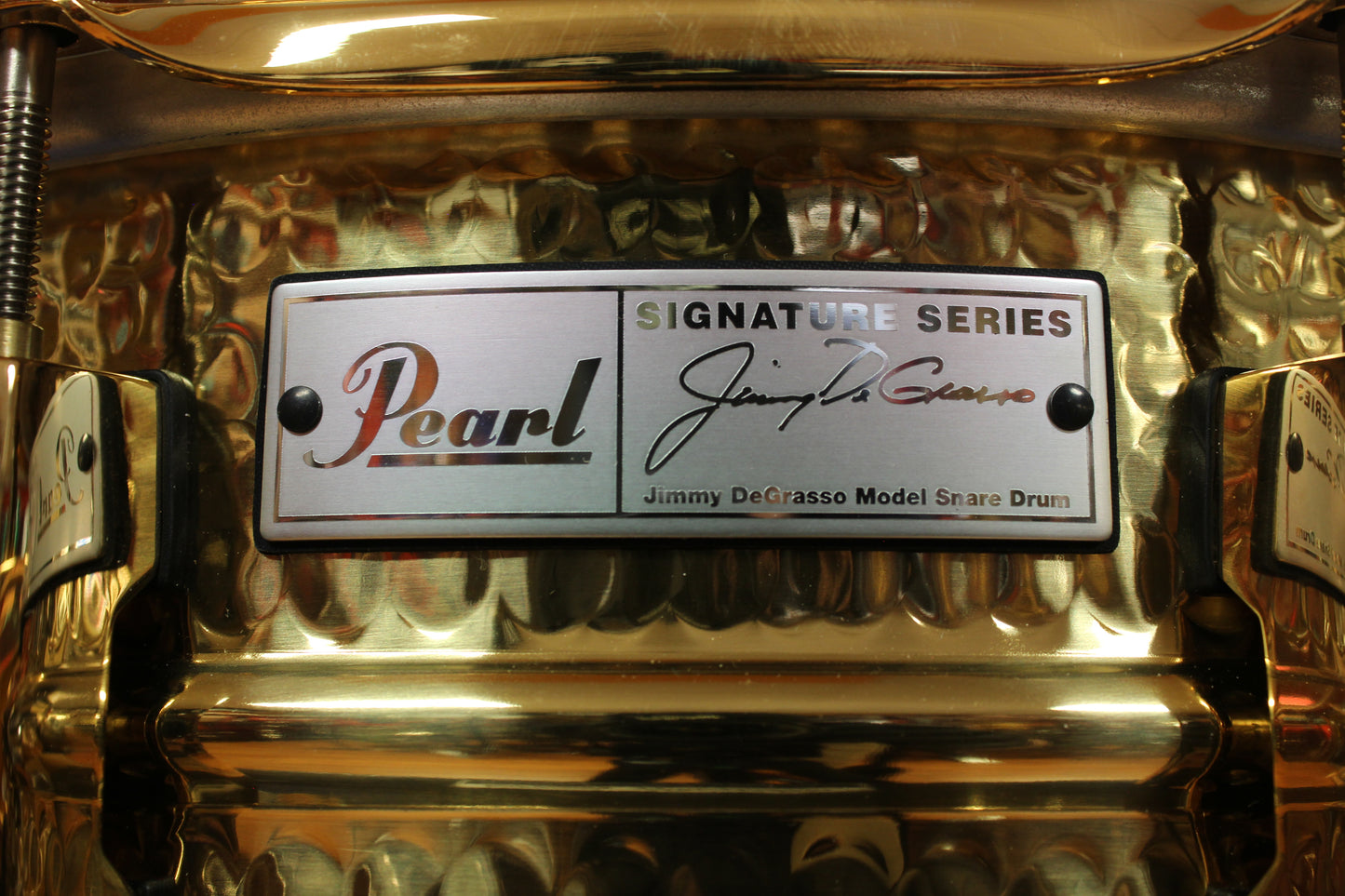 Early 2000s Pearl 5.5x14 Jimmy Degrasso Signature Snare Drum in Hammered Brass