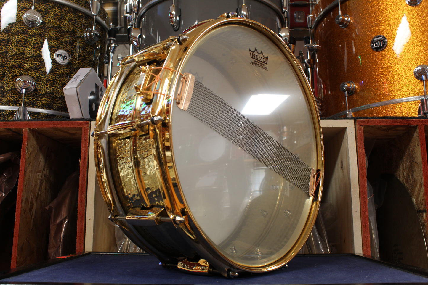 Early 2000s Pearl 5.5x14 Jimmy Degrasso Signature Snare Drum in Hammered Brass