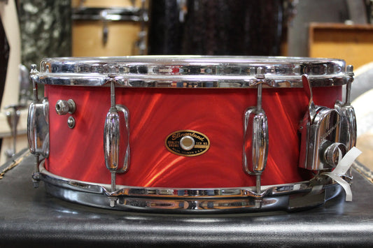 1960s Slingerland 5x14 Snare Drum in Red Satin Flame Pearl