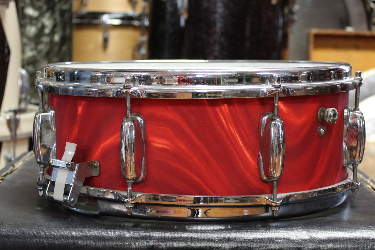 1960s Slingerland 5x14 Snare Drum in Red Satin Flame Pearl