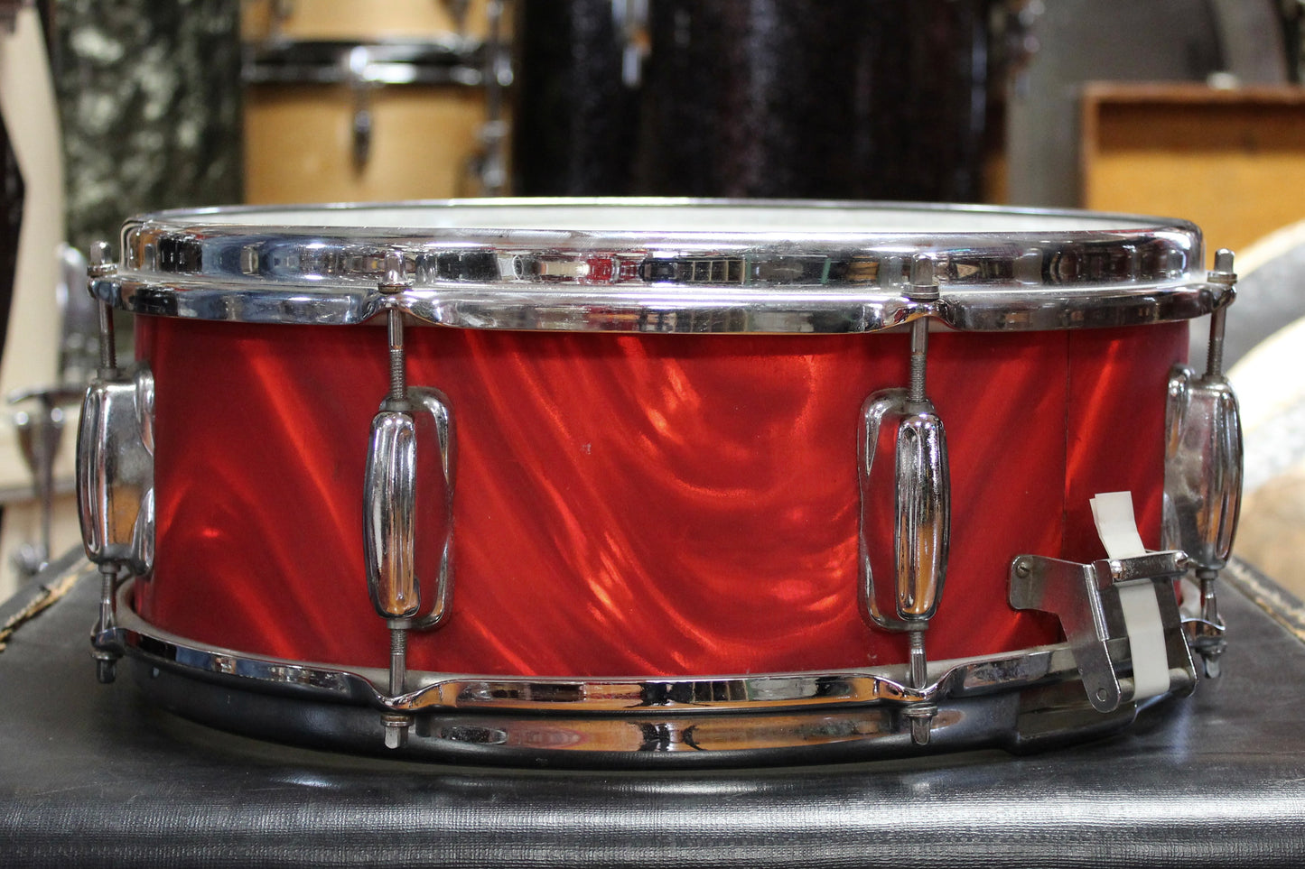 1960s Slingerland 5x14 Snare Drum in Red Satin Flame Pearl