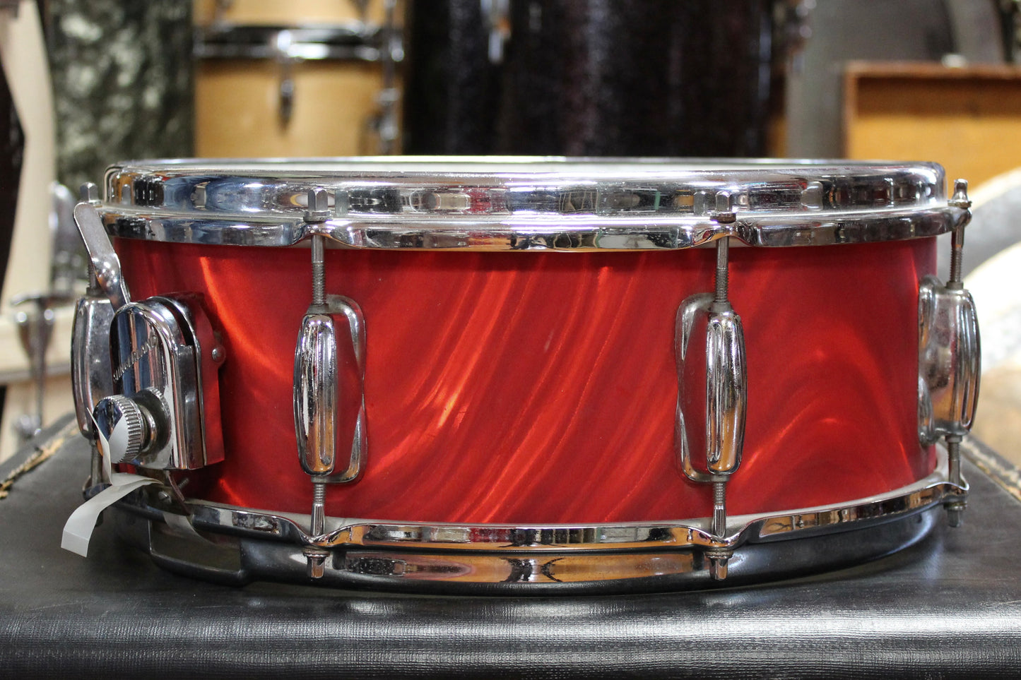 1960s Slingerland 5x14 Snare Drum in Red Satin Flame Pearl