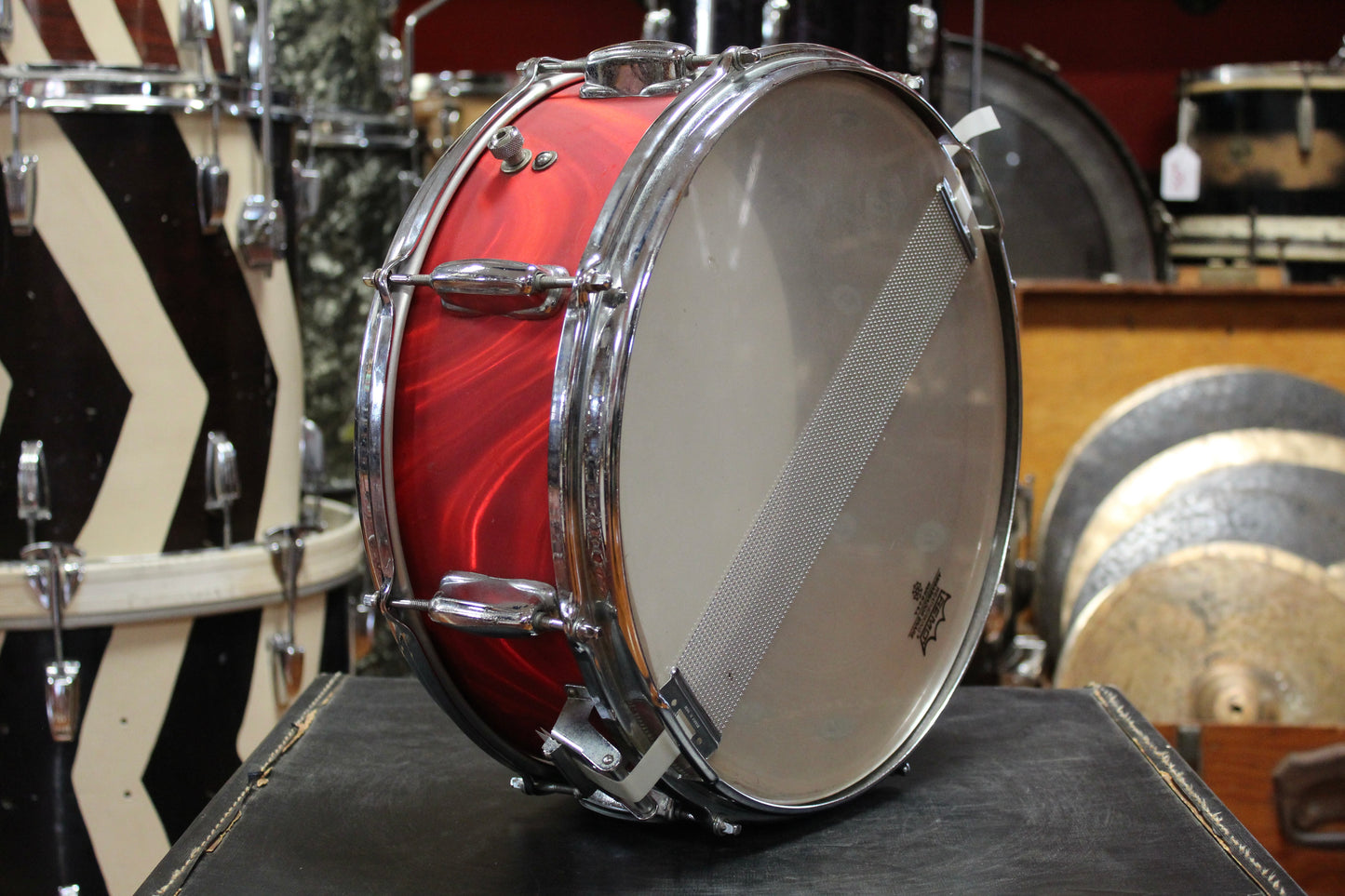 1960s Slingerland 5x14 Snare Drum in Red Satin Flame Pearl