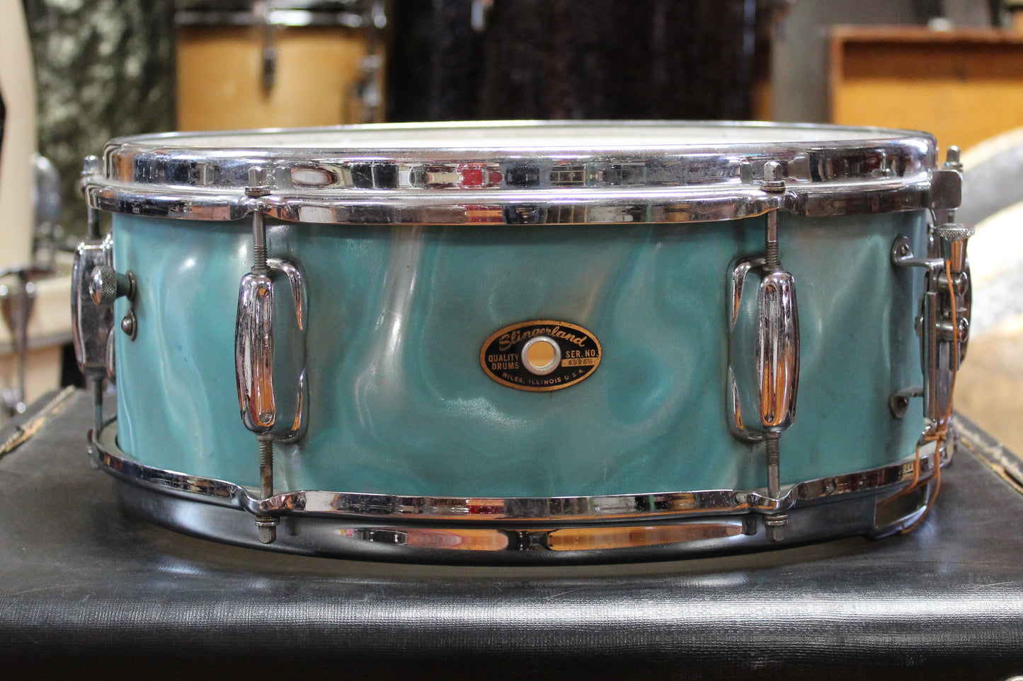 1960's Slingerland 5x14 Snare Drum in Green Satin Flame Pearl