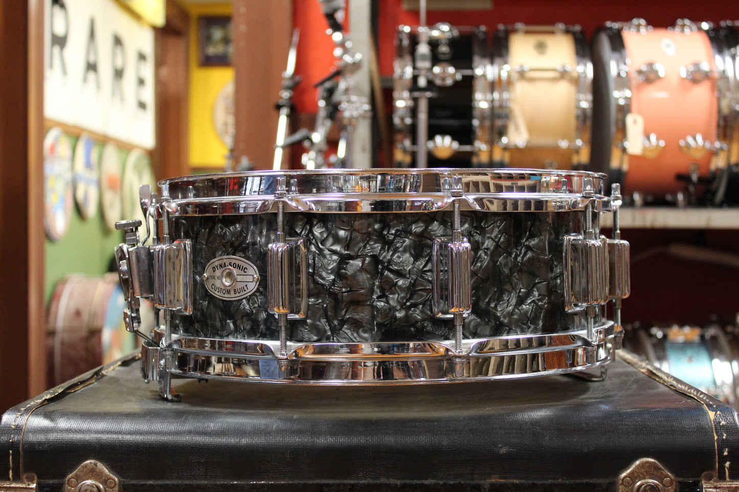 1960s Rogers 5x14 Dyna-Sonic Snare Drum in Black Diamond Pearl