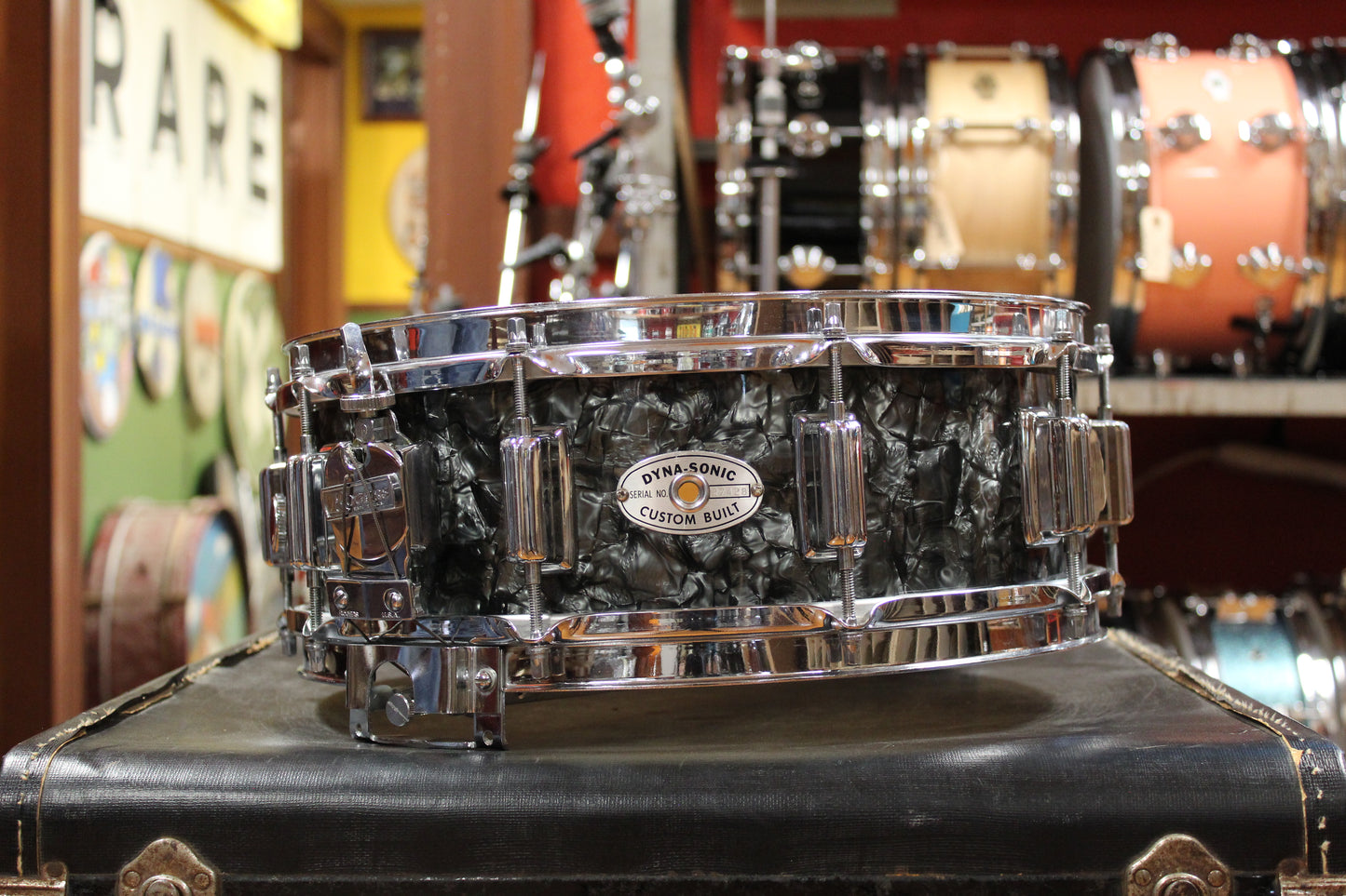 1960s Rogers 5x14 Dyna-Sonic Snare Drum in Black Diamond Pearl