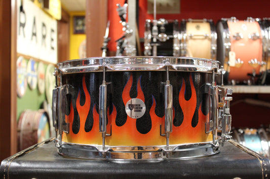 Green Custom Drums 7x14 Snare Drum in Black Lacquer with Flames