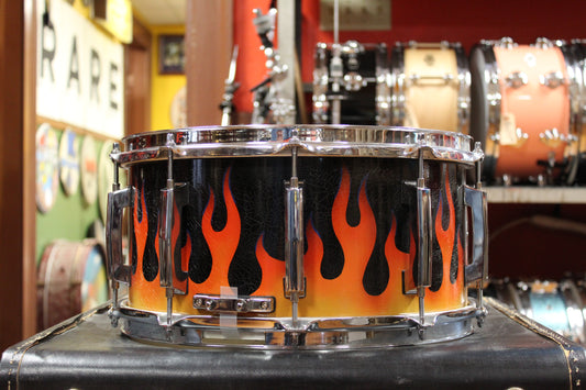 Green Custom Drums 7x14 Snare Drum in Black Lacquer with Flames